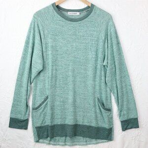 Soft Green Sweater Tunic Top M Shirt Boutique Two Tone Drape Pockets Medium